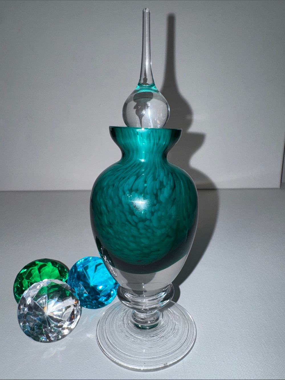 Vintage Perfume Bottle Italian Empoli Style Teal Cased Art Glass
